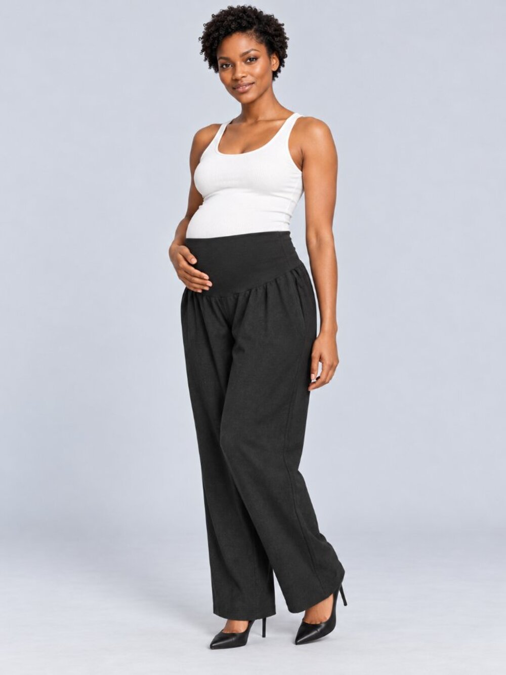 Motherhood Maternity Black Wide-Leg Pants, Petite XL, Stretch Belly Panel